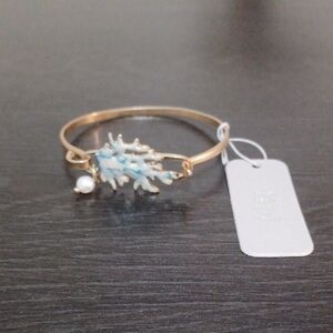 Worn Gold and Blue Coral-Inspired Bracelet with Pearl